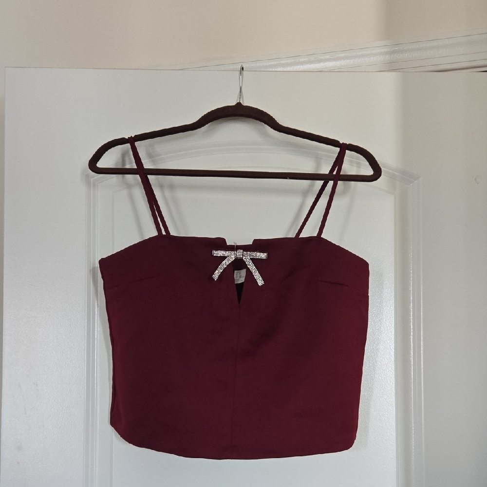 H&M Burgundy Crop Top with Bow Detail